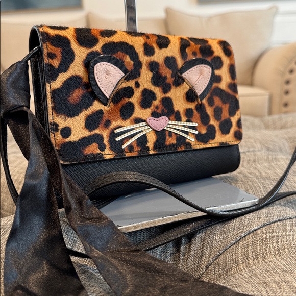 Kate Spade Bag Kitty Cat Leopard Limited Edition Leather Calf Hair Crossbody - Picture 3 of 17